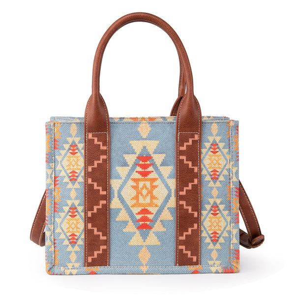 Wrangler Southwestern Dual Sided Print Crossbody Canvas Tote-Blue