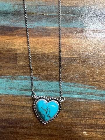 Turq Stone Heart Necklaces