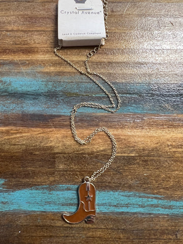 Brown Cowboy Boot Necklace