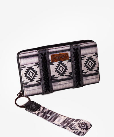 WRANGLER ALLOVER AZTEC DUAL SIDED PRINT CANVAS WALLET-Black