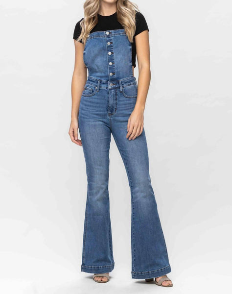 Judy Blue Tummy Control Med Wash Overalls