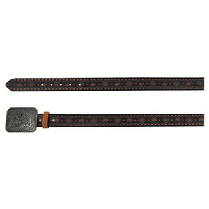 RED DIRT HAT CO MENS BELT BLACK W/RUST BISON AND BROWN PRINTED DESIGN