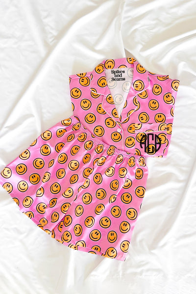 Pink Smiley Satin Pajamas