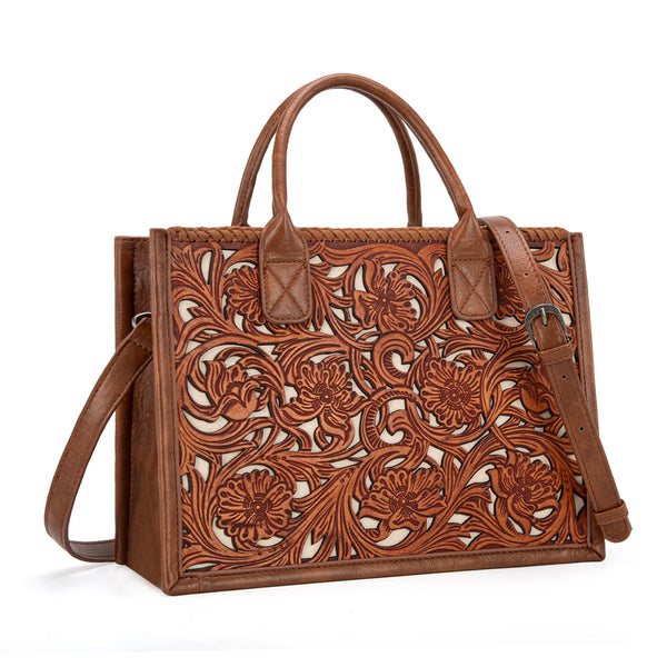 Trinity Ranch Floral Tooled Concealed Carry Tote/Crossbody