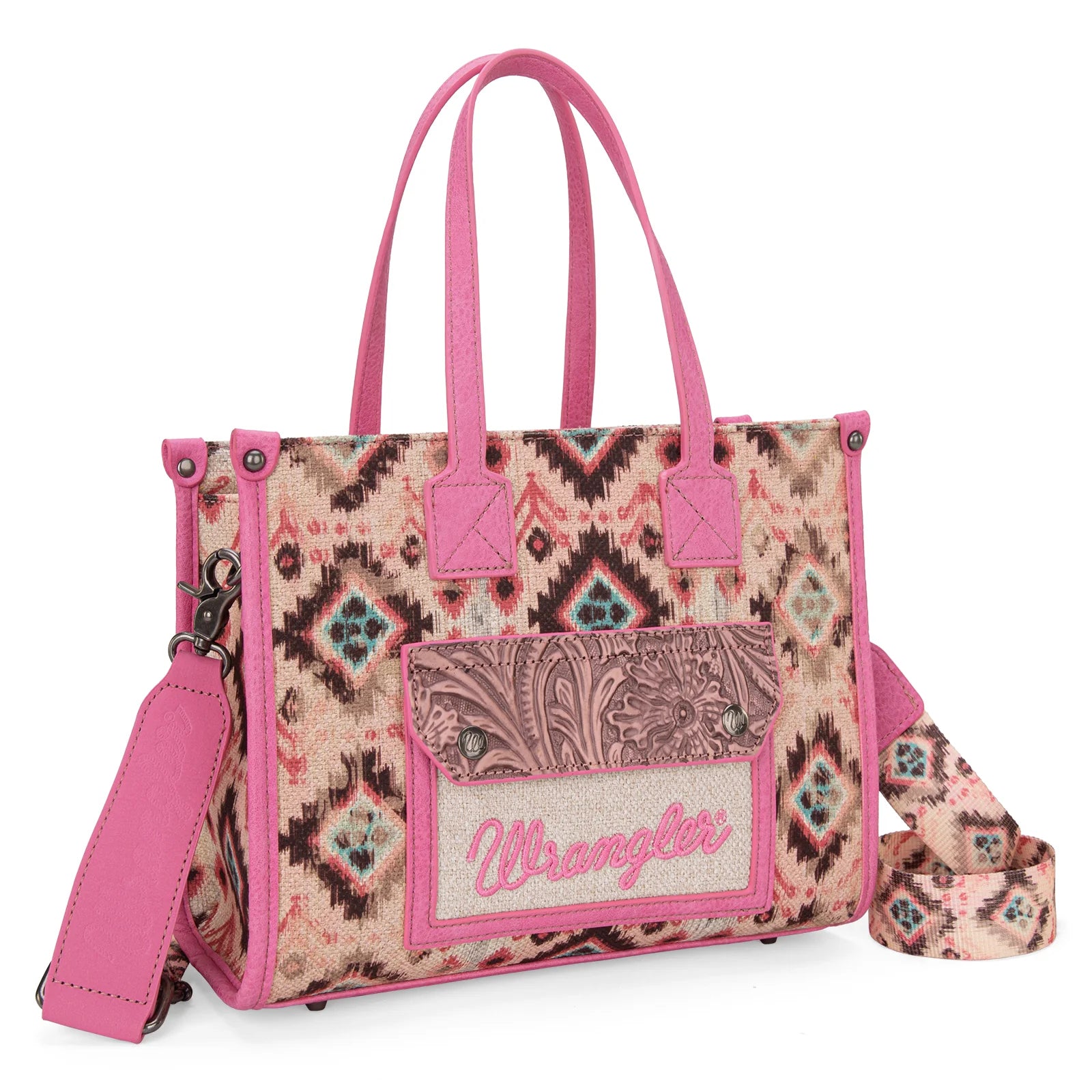 Wrangler Southwestern Pattern Dual Sided Print Concealed Carry Tote//Crossbody - Pink