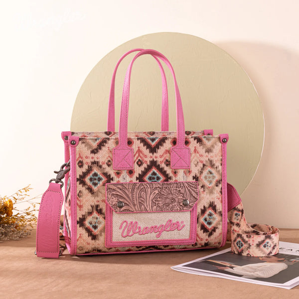 Wrangler Southwestern Pattern Dual Sided Print Concealed Carry Tote//Crossbody - Pink