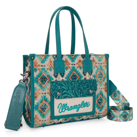 Wrangler Southwestern Pattern Dual Sided Print Concealed Carry Tote//Crossbody - Turquoise