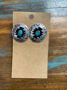 Aztec Turq Stone Engraved Earrings