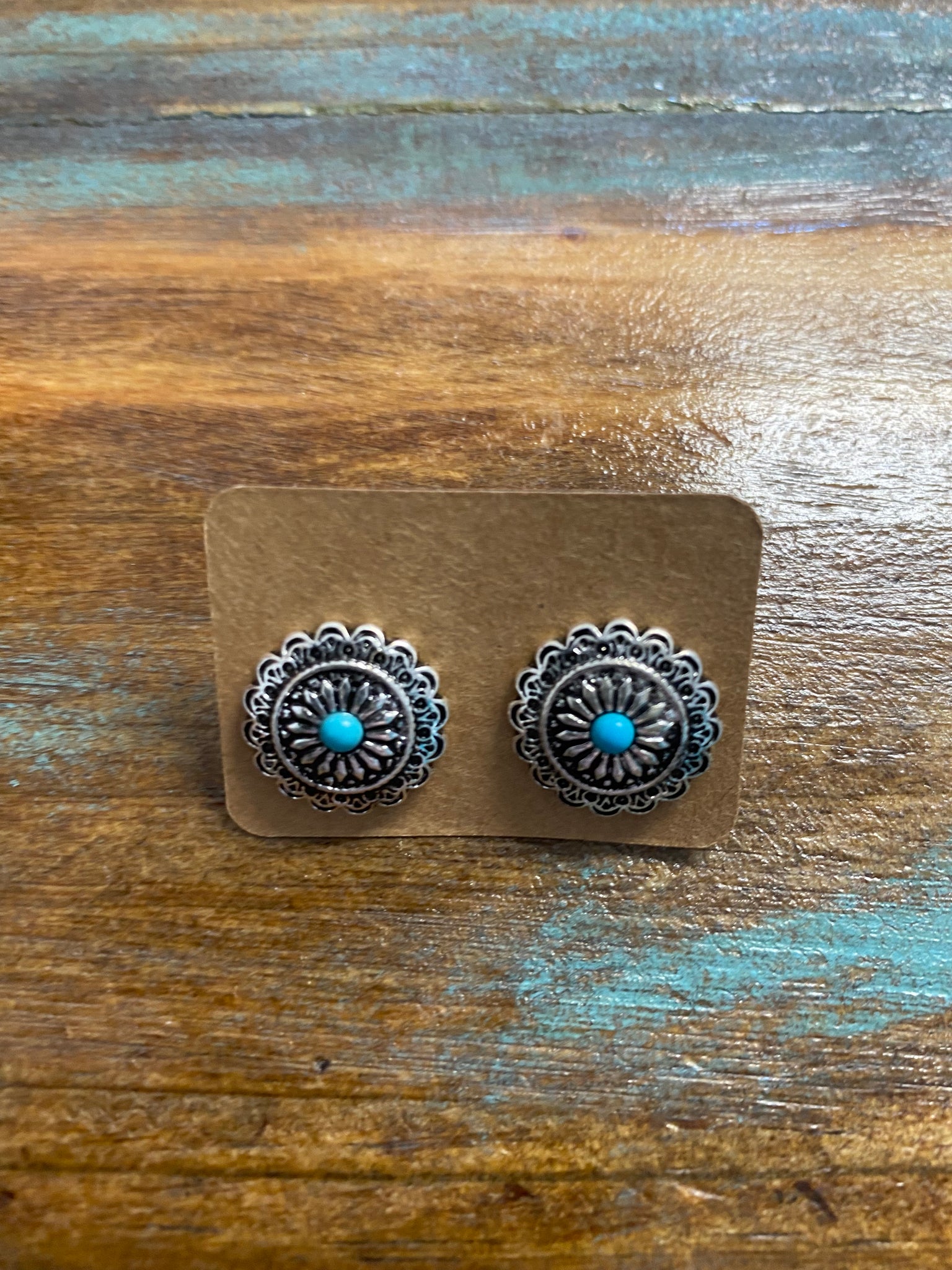 Engraved Design Turq Stud Earrings