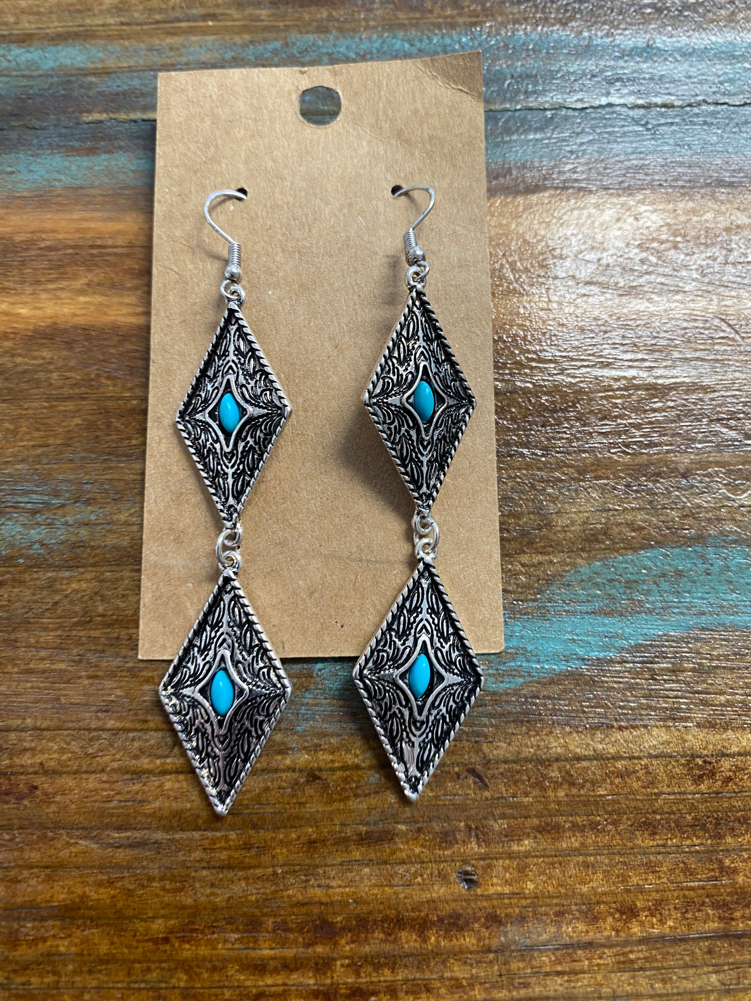 Engraved Turq Diamond Drops