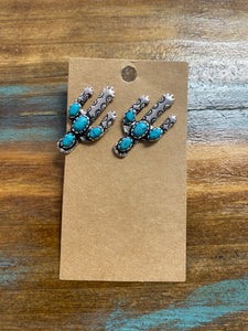 Cactus Turq Engraved Earrings