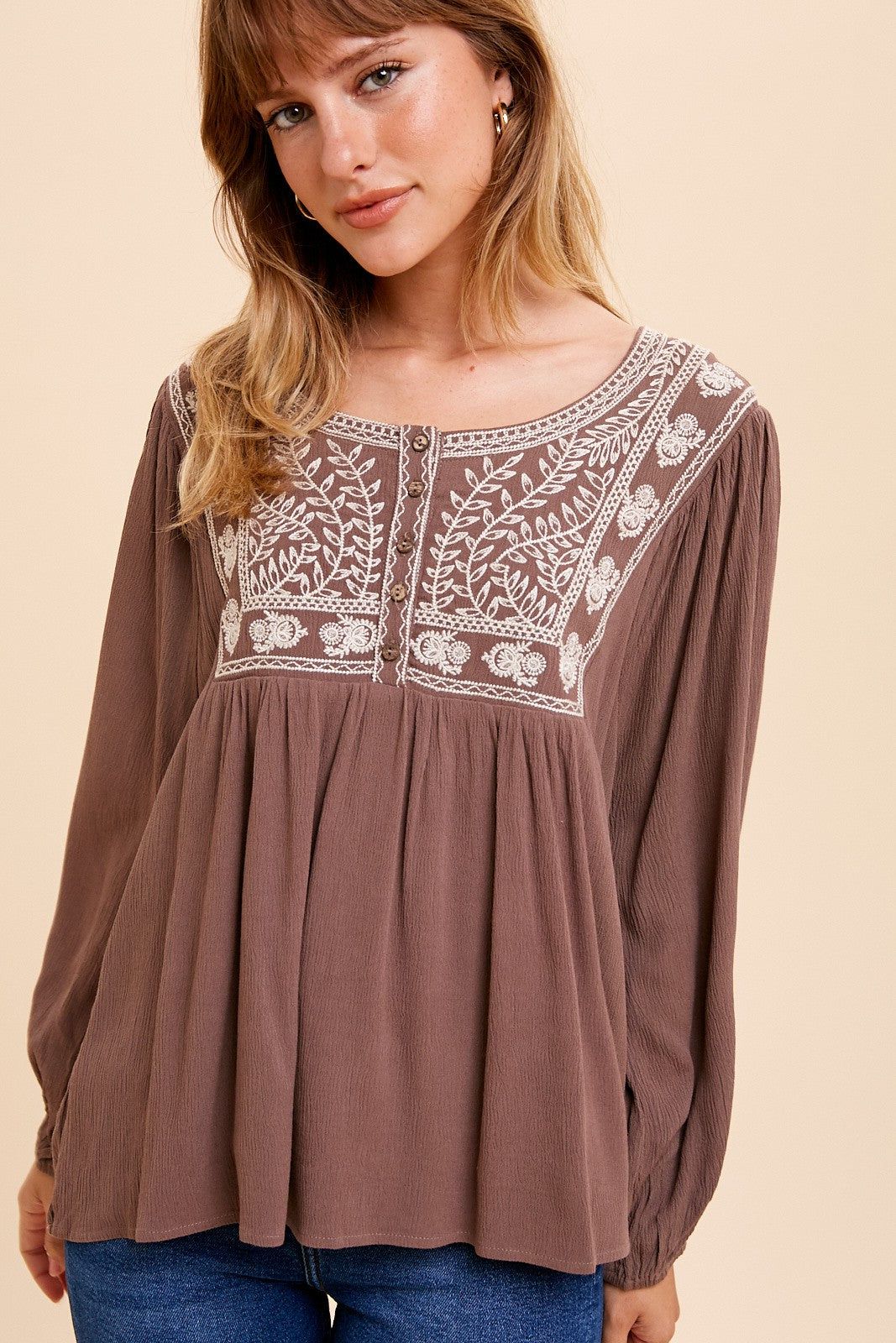 Espresso Embroidered Blouse