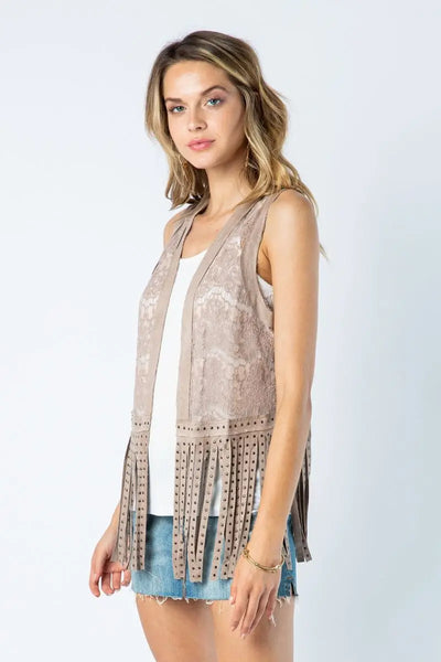 Lace Vest With Studded Fringes