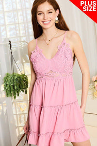 Lace Trim Back Tie Tiered Ruffle Solid Dress