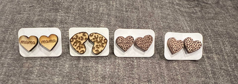 Wooden Engraved Heart Earrings
