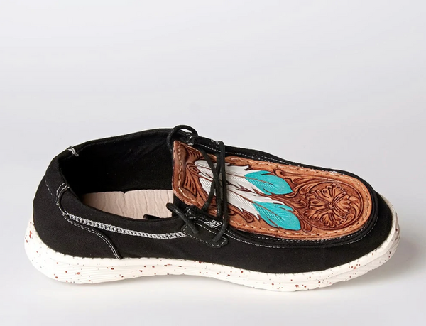 TOOLED LEATHER CANVAS SHOES