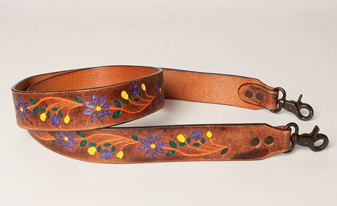 TOOLED PAINTED FLORAL PURSE STRAP