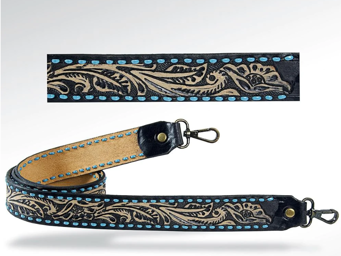 TEAL STITCHED TOOLED PURSE STRAP