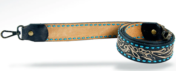 TEAL STITCHED TOOLED PURSE STRAP