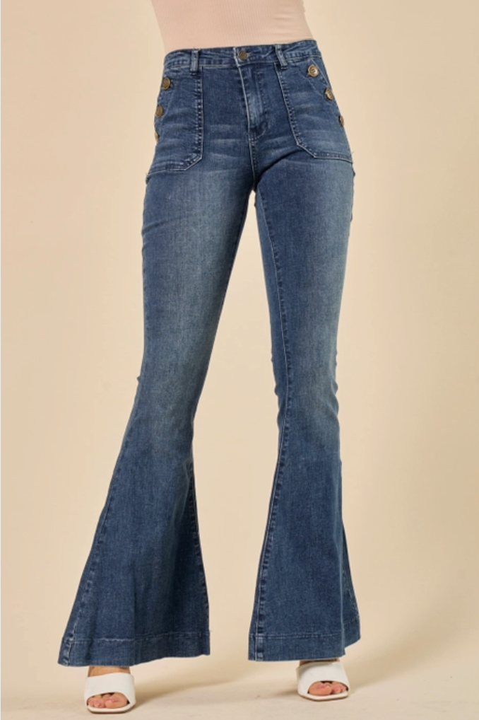 Side Button Flare Jeans