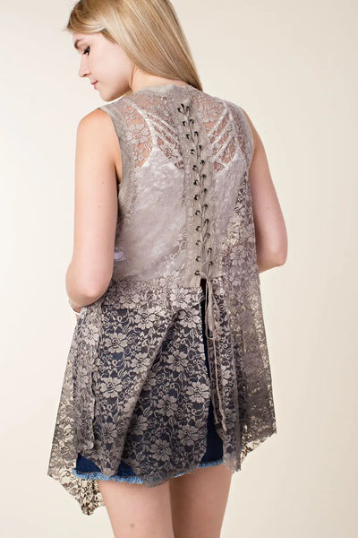 Brushed lace vest with laced up