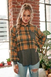 PLAID HOODED SWEATSHIRT
