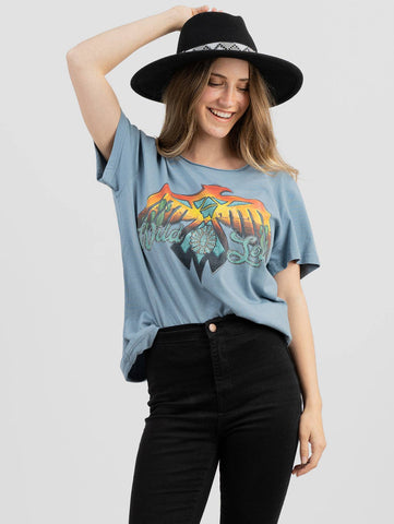 Women's Mineral Wash “Wild Soul” Eagle Graphic Short Sleeve Tee