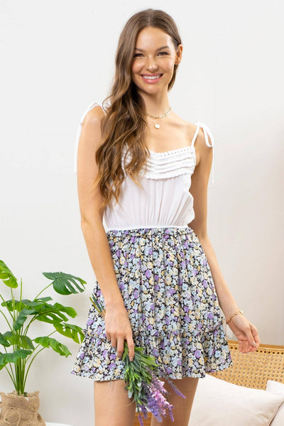 FLORAL CONTRAST MINI DRESS