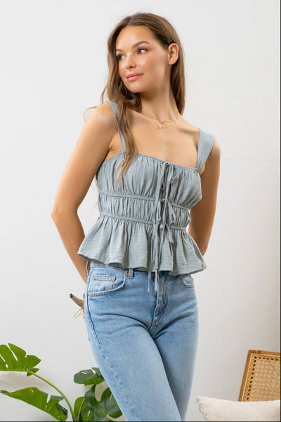 TIER FRONT TIE TOP