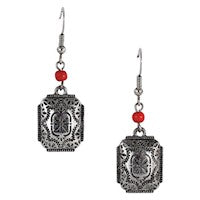 EARRINGS, EMBOSSED CONCHO W/CORAL COLORED BEAD