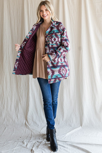 OVERSIZED AZTEC BUTTON DOWN HEAVY JACKET