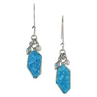 EARRINGS, TURQ COLOR DRUSY W/HANGING CHARMS
