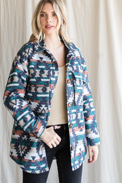 OVERSIZED AZTEC BUTTON DOWN HEAVY JACKET