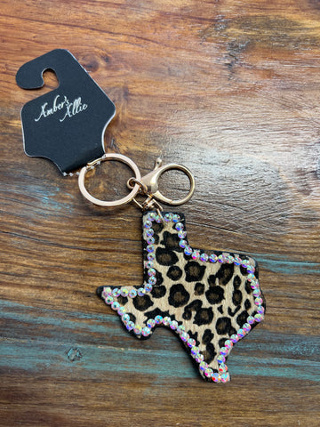 Cheetah with Bling Texas Key Chain