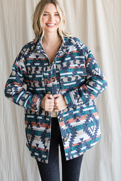 OVERSIZED AZTEC BUTTON DOWN HEAVY JACKET