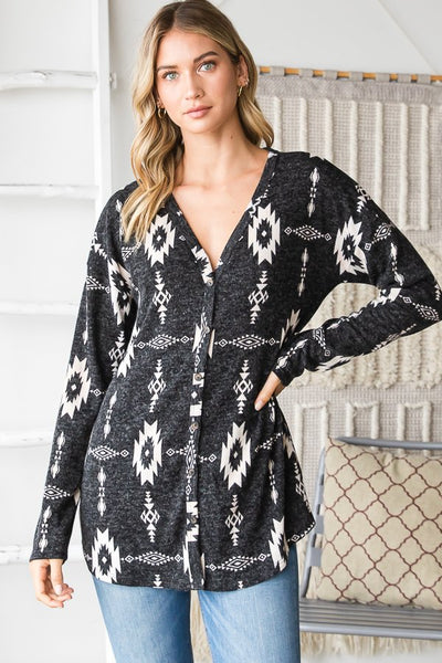 Aztec Button Up Top