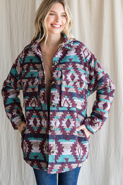 OVERSIZED AZTEC BUTTON DOWN HEAVY JACKET