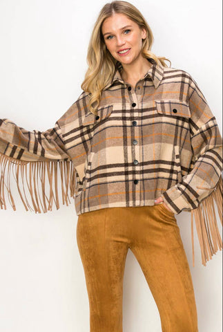 Fringe Back Plaid Jacket