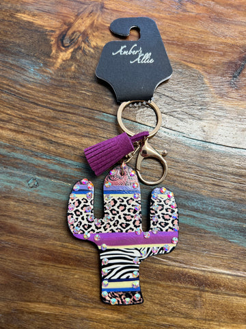 Multi Color Cactus with Bling Key Chain