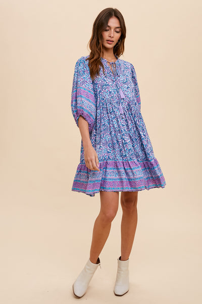 Paisley Print Button Front Mini Dress