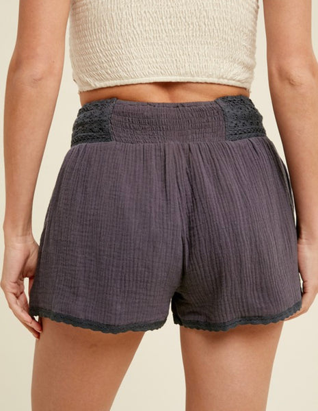 Vintage Navy Boho Lace-y Gauze Shorts