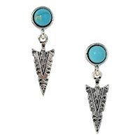 JUSTIN EARRINGS SILVER ARROWHEAD W/TURQUOISE COLORED STONE