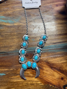 Turquoise Horn Pendant Necklace - Blue